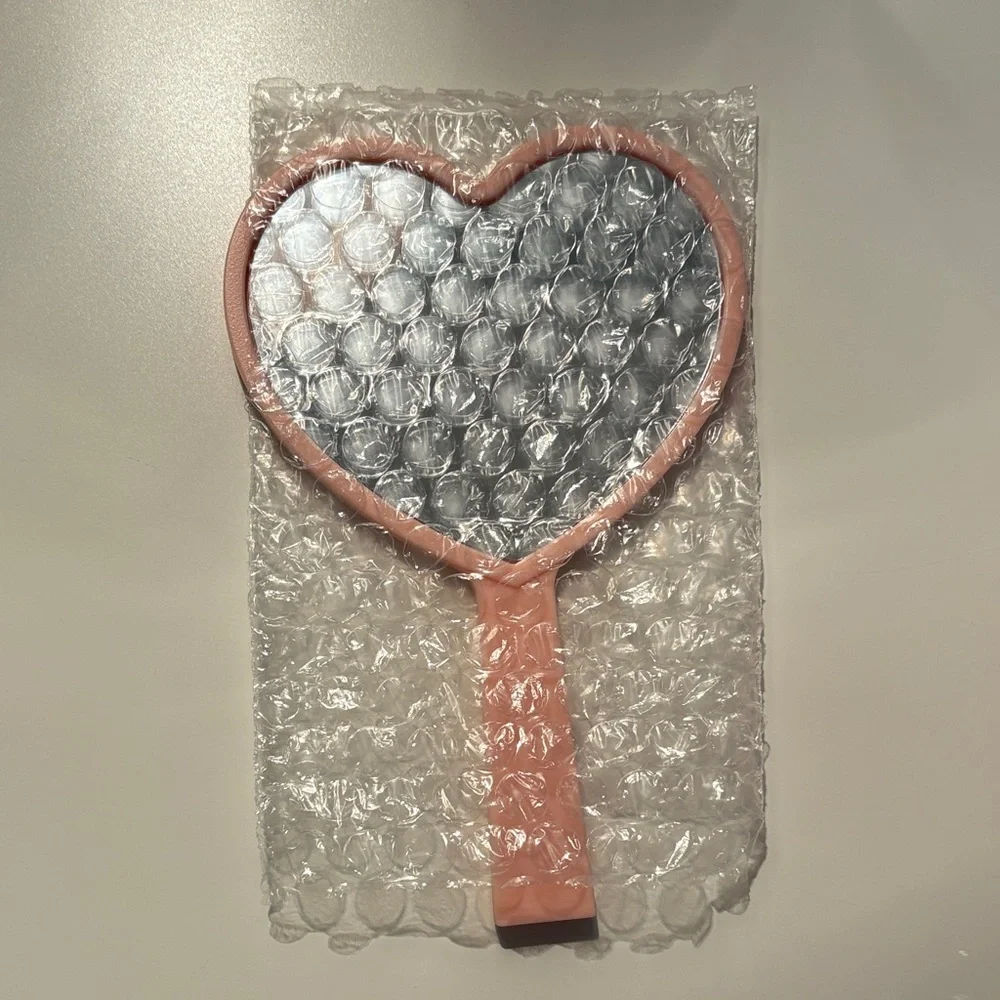Heart-Shaped Pink Plastic Hand Mirror